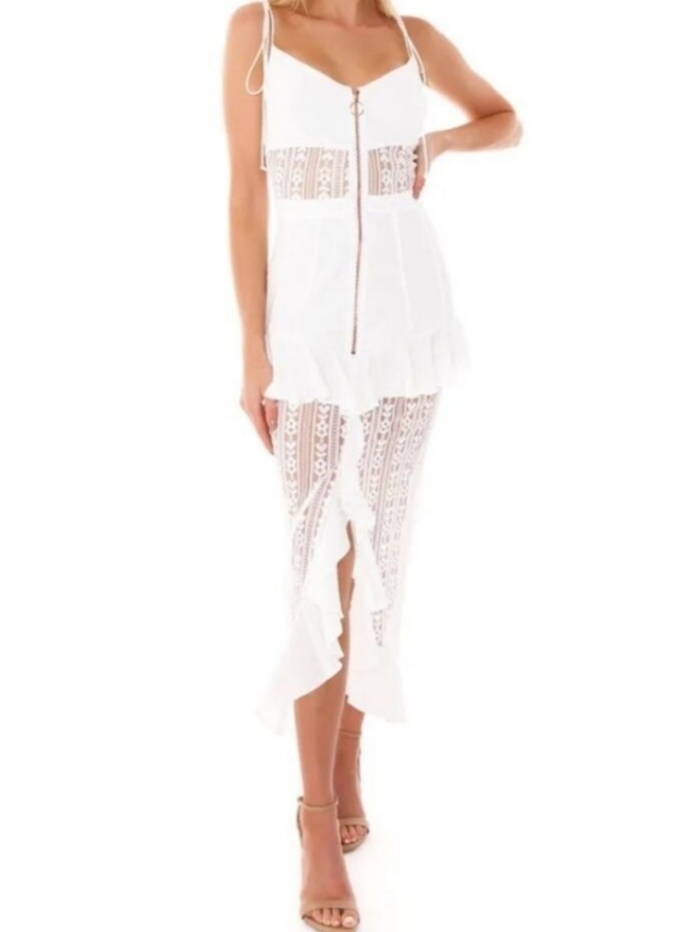 For Love And Lemons White Lace Ruffle Midi Dress - Picture 2 of 6